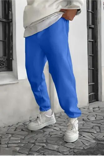 Smile Face Sax Mavi Jogger Ince Eşofman Altı - Paça Baskı Detaylı Lastik Paça Baskılı Rahat Tarz - Sax Mavi - DUBU BUTİK (1)