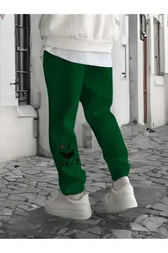 Smile Face Зеленый Джоггер Тонкие Спортивные Штаны-Зеленый - 1