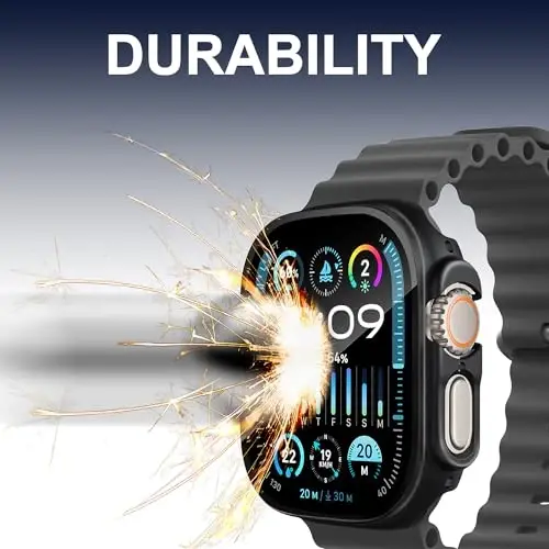 Smiling 2 Pack Case Compatible with Apple Watch Ultra 3(2025)/ Ultra 2 /Ultra 49mm with Tempered Glass Screen Protector, Hard PC Case Scratch-Resistant Overall Protective Cover - Black - 2