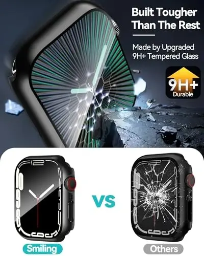 Smiling 2 Pack Case Apple Watch SE 3 (2025)/ SE 2/ SE/Series 6/5/4 44mm bilan mos keladi, закалённое steklo Ekran himoyachisi, qattiq PC Case Umumiy himoya qopqog'i - Qora - 3