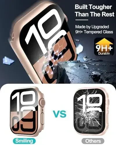 Smiling 2 Pack Case Apple Watch Series 11 (2025)/10 42mm bilan mos keladi, закалённое steklo ekran himoyachisi, qattiq PC Case Overall himoya qopqog'i - 1 Rose Gold + 1 shaffof - 3