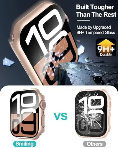 Smiling 2 Pack Case Apple Watch Series 11 (2025)/10 42mm bilan mos keladi, закалённое steklo ekran himoyachisi, qattiq PC Case Overall himoya qopqog'i - 1 Rose Gold + 1 shaffof - 3