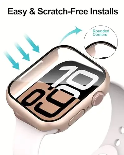 Smiling 2 Pack Case Apple Watch Series 11 (2025)/10 42mm bilan mos keladi, закалённое steklo ekran himoyachisi, qattiq PC Case Overall himoya qopqog'i - 1 Rose Gold + 1 shaffof - 4