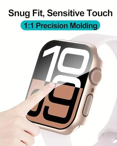 Smiling 2 Pack Case Apple Watch Series 11 (2025)/10 42mm bilan mos keladi, закалённое steklo ekran himoyachisi, qattiq PC Case Overall himoya qopqog'i - 1 Rose Gold + 1 shaffof - 5