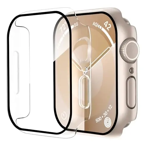 Smiling 2 Pack Case Apple Watch Series 11 (2025)/Series 10 46mm bilan mos keladi, Temperli Shisha Ekran Himoyachisi, Qattiq PC Case Chizishga chidamli Umumiy Himoya Qopqog'i - 1 Yulduz nuri + 1 Shaffof 