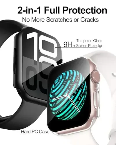 Smiling 2 Pack Case Apple Watch Series 11 (2025)/Series 10 46mm bilan mos keladi, закалённое стёкло ekran himoyachisi, qattiq kompyuter korpusi tirnalishga chidamli umumiy himoya qopqog'i - 1 qora + 1 shaffof - 2