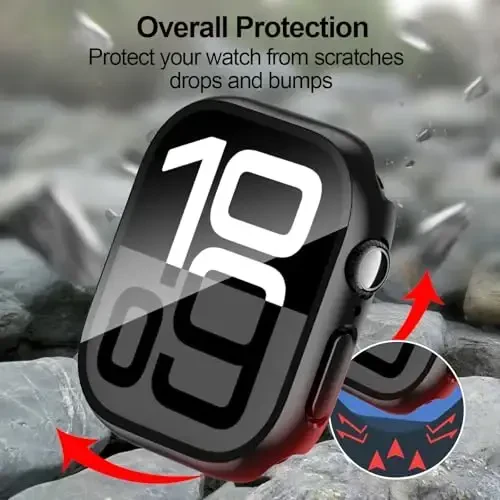 Smiling 2 Pack Case Apple Watch Series 11 (2025)/Series 10 46mm bilan mos keladi, закалённое стёкло ekran himoyachisi, qattiq kompyuter korpusi tirnalishga chidamli umumiy himoya qopqog'i - 1 qora + 1 shaffof - 3