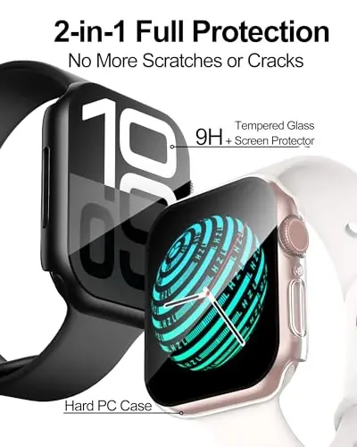 Smiling 2 Pack Case Apple Watch Series 11 (2025)/Series 10 46mm bilan mos keladi, закалённое стёкло ekran himoyachisi, qattiq kompyuter korpusi tirnalishga chidamli umumiy himoya qopqog'i - 1 qora + 1 shaffof - SMILING (1)