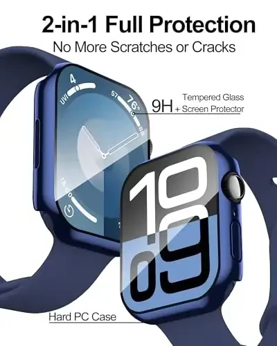 Smiling 2 Pack Case Apple Watch Series 11 (2025)/Series 10 46mm bilan mos keladi, закалённым стеклом ekran himoyachisi, qattiq PC Case chizilishga chidamli umumiy himoya qopqog'i - 1 qora + 1 ko'k - 2