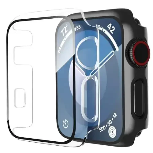 Smiling 2 Pack Case Apple Watch Series 3/Series 2 42mm bilan mos keladigan, закалённый shisha ekran himoyachisi o'rnatilgan, qattiq kompyuter korpusi umumiy himoya qopqog'i - 1 qora + 1 shaffof - SMILING