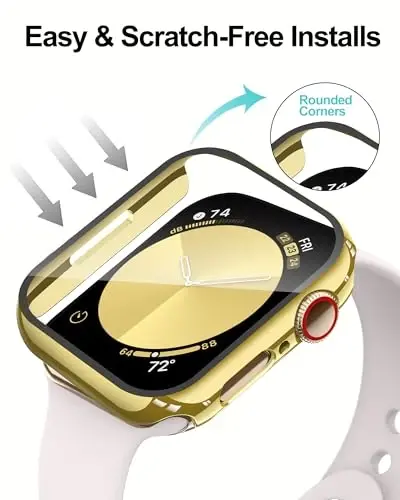 Smiling 2 Pack Case Apple Watch Series 9/8/7 41mm bilan mos keladi, закалённым stikli ekran himoyachisi bilan, qattiq PC Case umumiy himoya qopqog'i - 1 oltin + 1 shaffof - 4