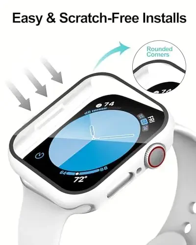 Smiling 2 Pack Case Apple Watch Series 9/8/7 45mm bilan mos keladi, закалённое стекло экран ҳимоячиси билан, Hard PC Case Umumiy himoya qopqog'i - 1 Sand Pink + 1 White - 4