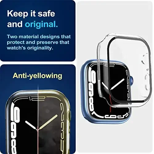 Smiling 2 Pack Case Built in Tempered Glass Screen Protector Apple Watch Series 9/Series 8/Seires 7 45mm bilan mos keladi, Qattiq PC Case Umumiy himoya qopqog'i - Shaffof - 3