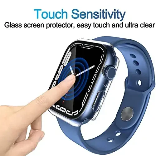 Smiling 2 Pack Case Built in Tempered Glass Screen Protector Apple Watch Series 9/Series 8/Seires 7 45mm bilan mos keladi, Qattiq PC Case Umumiy himoya qopqog'i - Shaffof - 5