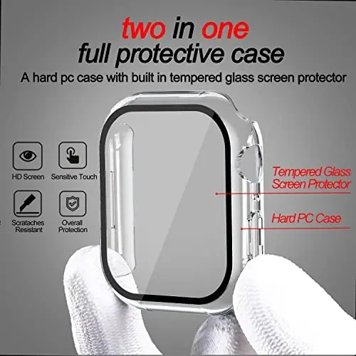 Smiling 2 Pack Case Built in Tempered Glass Screen Protector Apple Watch Series 9/Series 8/Seires 7 45mm bilan mos keladi, Qattiq PC Case Umumiy himoya qopqog'i - Shaffof - SMILING (1)
