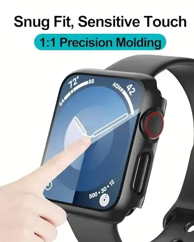 Smiling 2 Pack Case Built in Tempered Glass Screen Protector Compatible with Apple Watch Series 3/Series 2 42mm, Hard PC Case Overall Protective Cover- Black - 5