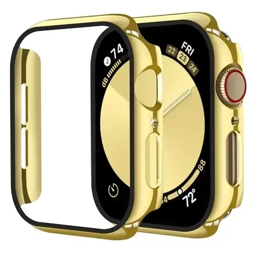 Smiling 2 Pack Case Compatible with Apple Watch SE 3 (2025)/ SE 2/ SE/Series 6/5/4 40mm with Tempered Glass Screen Protector, Hard PC Case- 1 Gold + 1 Transparent - 1