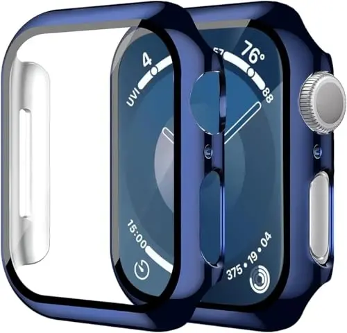 Smiling 2 Pack Case Compatible with Apple Watch SE 3 (2025)/ SE 2/ SE/Series 6/5/4 40mm with Tempered Glass Screen Protector, Hard PC Case Overall Protective Cover- 1 Blue+ 1 Transparent 