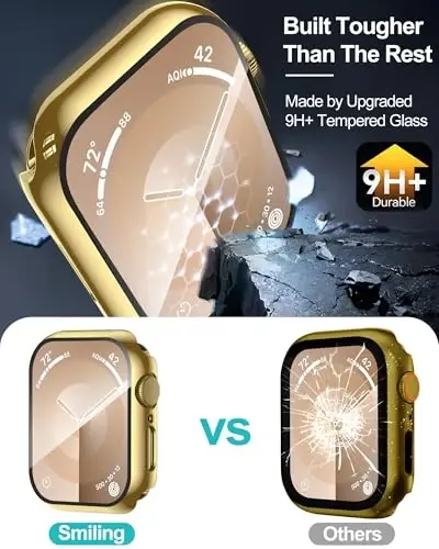 Smiling 2 Pack Case Compatible with Apple Watch SE 3 (2025)/ SE 2/ SE/Series 6/5/4 40mm with Tempered Glass Screen Protector, Hard PC Case Overall Protective Cover- Gold - 2