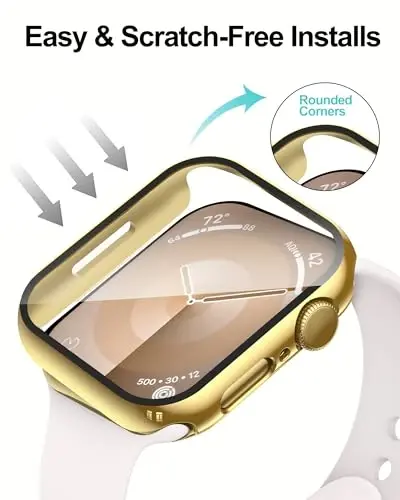 Smiling 2 Pack Case Compatible with Apple Watch SE 3 (2025)/ SE 2/ SE/Series 6/5/4 40mm with Tempered Glass Screen Protector, Hard PC Case Overall Protective Cover- Gold - 4