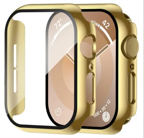 Smiling 2 Pack Case Compatible with Apple Watch SE 3 (2025)/ SE 2/ SE/Series 6/5/4 40mm with Tempered Glass Screen Protector, Hard PC Case Overall Protective Cover- Gold 