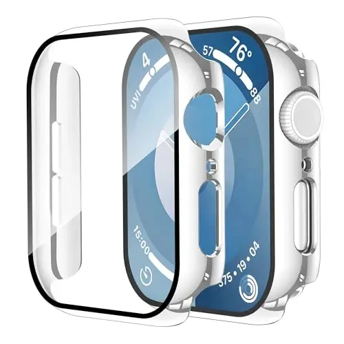 Smiling 2 Pack Case Compatible with Apple Watch SE 3 (2025)/ SE 2/ SE/Series 6/5/4 44mm with Tempered Glass Screen Protector, Hard PC Case Overall Protective Cover- 1 Silver + 1 Transparent 
