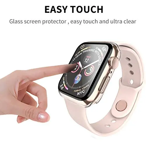 Smiling 2 Pack Case Compatible with Apple Watch SE 3 (2025)/ SE 2/ SE/Series 6/5/4 44mm with Tempered Glass Screen Protector, Hard PC Case Overall Protective Cover- Transparent - 4