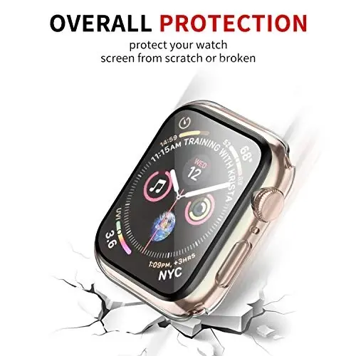 Smiling 2 Pack Case Compatible with Apple Watch SE 3 (2025)/ SE 2/ SE/Series 6/5/4 44mm with Tempered Glass Screen Protector, Hard PC Case Overall Protective Cover- Transparent - 5