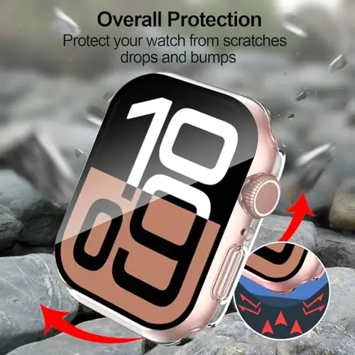 Smiling 2 Pack Case Compatible with Apple Watch Series 11 (2025)/ Series 10 42mm with Tempered Glass Screen Protector, Hard PC Case Scratch-Resistant Overall Protective Cover- 1 Black + 1 Transparent - 3
