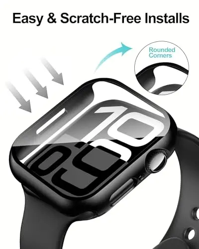Smiling 2 Pack Case Compatible with Apple Watch Series 11 (2025)/ Series 10 42mm with Tempered Glass Screen Protector, Hard PC Case Scratch-Resistant Overall Protective Cover- Black - 4
