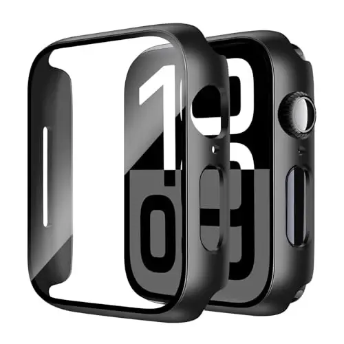Smiling 2 Pack Case Compatible with Apple Watch Series 11 (2025)/ Series 10 42mm with Tempered Glass Screen Protector, Hard PC Case Scratch-Resistant Overall Protective Cover- Black 