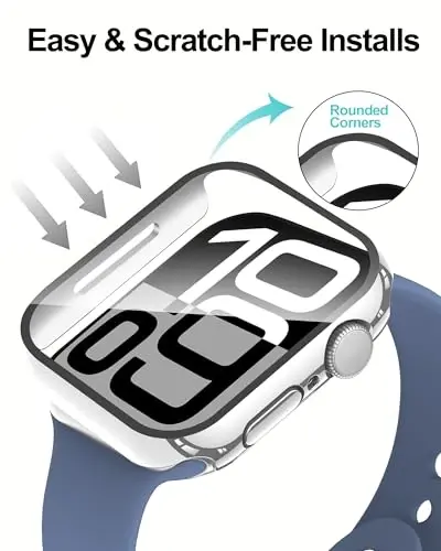 Smiling 2 Pack Case Compatible with Apple Watch Series 11 (2025)/10 42mm with Tempered Glass Screen Protector, Hard PC Case Overall Protective Cover- 1 Silver + 1 Transparent - 4