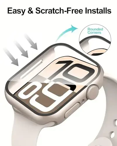 Smiling 2 Pack Case Compatible with Apple Watch Series 11 (2025)/Series 10 42mm with Tempered Glass Screen Protector, Hard PC Case Scratch-Resistant Overall Protective Cover- Starlight - 4