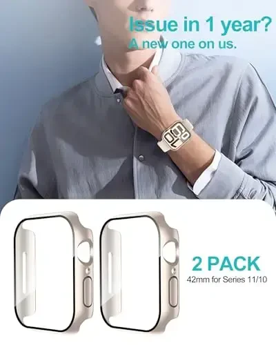 Smiling 2 Pack Case Compatible with Apple Watch Series 11 (2025)/Series 10 42mm with Tempered Glass Screen Protector, Hard PC Case Scratch-Resistant Overall Protective Cover- Starlight - 6