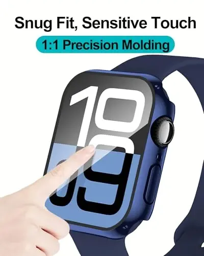 Smiling 2 Pack Case Compatible with Apple Watch Series 11 (2025)/Series 10 46mm with Tempered Glass Screen Protector, Hard PC Case Scratch-Resistant Overall Protective Cover- 1 Black + 1 Blue - 5