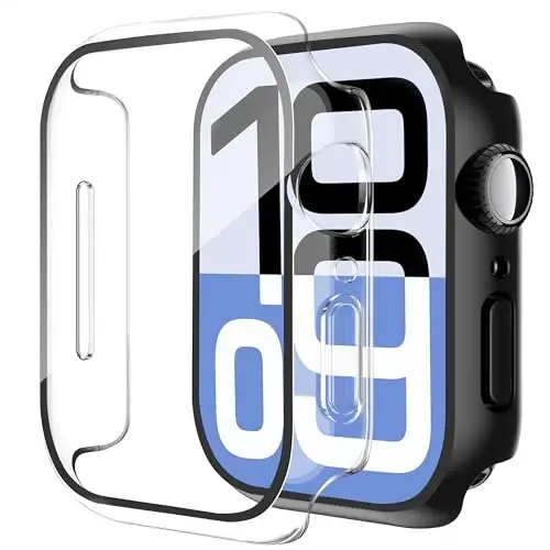 Smiling 2 Pack Case Compatible with Apple Watch Series 11 (2025)/Series 10 46mm with Tempered Glass Screen Protector, Hard PC Case Scratch-Resistant Overall Protective Cover- 1 Black + 1 Transparent - 1