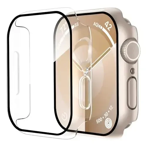 Smiling 2 Pack Case Compatible with Apple Watch Series 11 (2025)/Series 10 46mm with Tempered Glass Screen Protector, Hard PC Case Scratch-Resistant Overall Protective Cover- 1 Starlight + 1 Transparent - 1