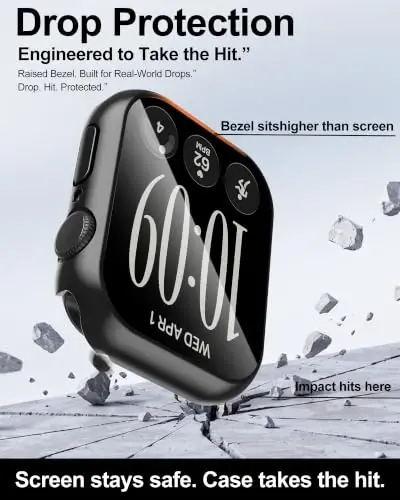 Smiling 2 Pack Case Compatible with Apple Watch Series 12 42mm (2026) with Tempered Glass Screen Protector, Hard PC Case Scratch-Resistant Overall Protective Cover- Black - Smiling (1)