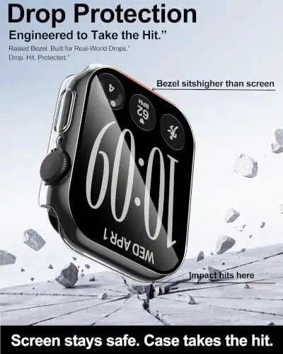 Smiling 2 Pack Case Compatible with Apple Watch Series 12 42mm (2026) with Tempered Glass Screen Protector, Hard PC Case Scratch-Resistant Overall Protective Cover- Transparent - 2