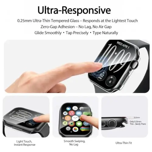Smiling 2 Pack Case Compatible with Apple Watch Series 12 42mm (2026) with Tempered Glass Screen Protector, Hard PC Case Scratch-Resistant Overall Protective Cover- Transparent - 4