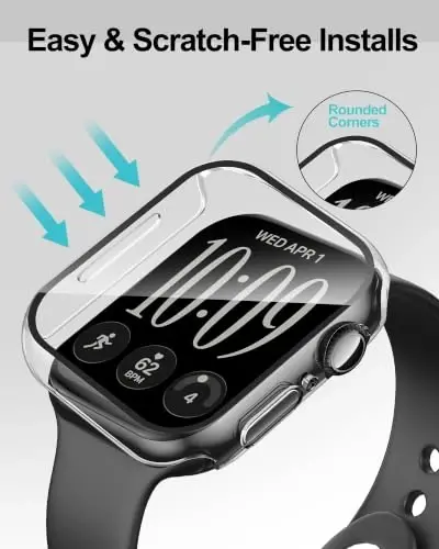 Smiling 2 Pack Case Compatible with Apple Watch Series 12 42mm (2026) with Tempered Glass Screen Protector, Hard PC Case Scratch-Resistant Overall Protective Cover- Transparent - 6