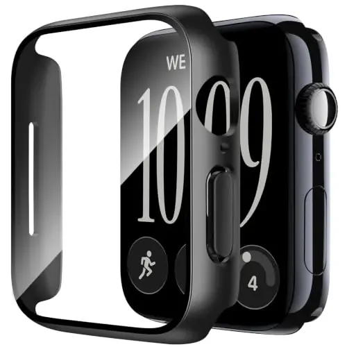 Smiling 2 Pack Case Compatible with Apple Watch Series 12 46mm (2026) with Tempered Glass Screen Protector, Hard PC Case Scratch-Resistant Overall Protective Cover- Black - 1