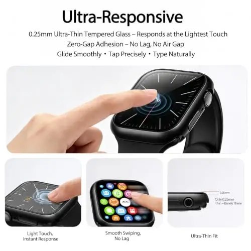 Smiling 2 Pack Case Compatible with Apple Watch Series 12 46mm (2026) with Tempered Glass Screen Protector, Hard PC Case Scratch-Resistant Overall Protective Cover- Black - 4
