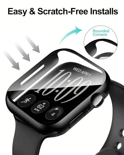 Smiling 2 Pack Case Compatible with Apple Watch Series 12 46mm (2026) with Tempered Glass Screen Protector, Hard PC Case Scratch-Resistant Overall Protective Cover- Black - 6