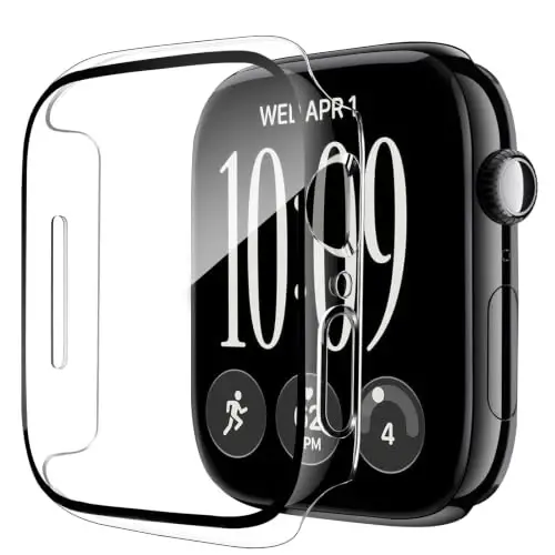 Smiling 2 Pack Case Compatible with Apple Watch Series 12 46mm (2026) with Tempered Glass Screen Protector, Hard PC Case Scratch-Resistant Overall Protective Cover- Transparent - 1