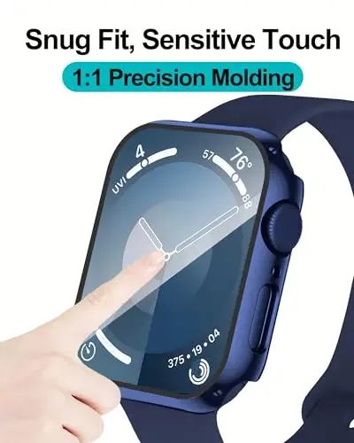 Smiling 2 Pack Case Compatible with Apple Watch Series 9 (2023)/Series 8 /Series 7 41mm with Tempered Glass Screen Protector, Hard PC Case Overall Protective Cover - 1 Blue + 1 Transparent - 5