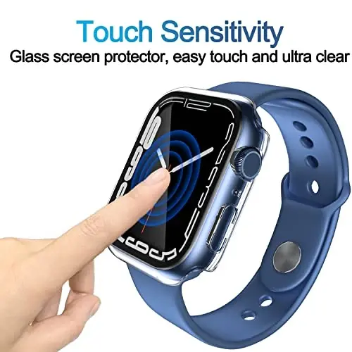 Smiling 2 Pack Case Compatible with Apple Watch Series 9/8 / 7 41mm with Tempered Glass Screen Protector, Hard PC Case Overall Protective Cover- Transparent - 5