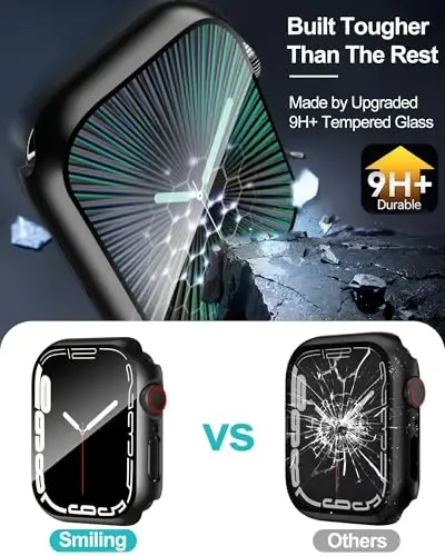 Smiling 2 Pack Case Compatible with Apple Watch Series 9/8/7 41mm with Tempered Glass Screen Protector, Hard PC Case Overall Protective Cover- 1 Black + 1 Transparent - 3