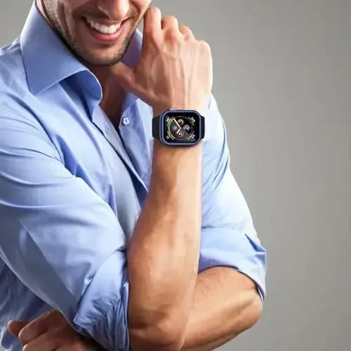 Smiling 2 Pack Case Compatible with Apple Watch Series 9/8/7 41mm with Tempered Glass Screen Protector, Hard PC Case Overall Protective Cover- 1 Blue + 1 Transparent - 6