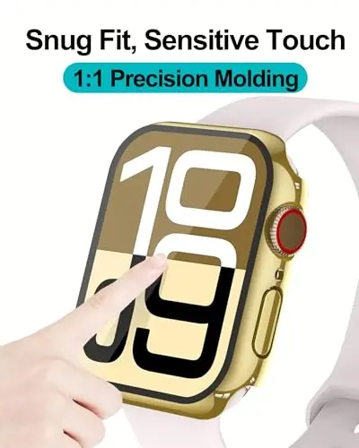 Smiling 2 Pack Case Compatible with Apple Watch Series 9/8/7 41mm with Tempered Glass Screen Protector, Hard PC Case Overall Protective Cover- 1 Gold + 1 Transparent - 5